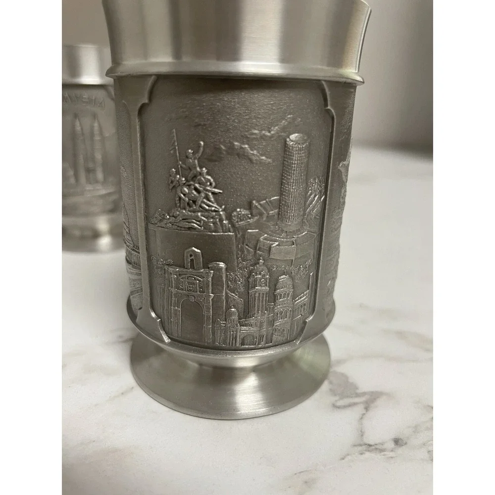 Pair of Vintage‎ Selwin Pewter Malaysia Souvenir Scenes Glasses Cups 3.5